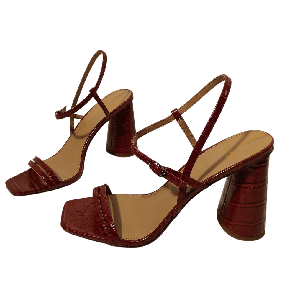 Sam Edelman KIT Heel Sandals Women's Size 10 Red/Burgundy Croc-Patterned